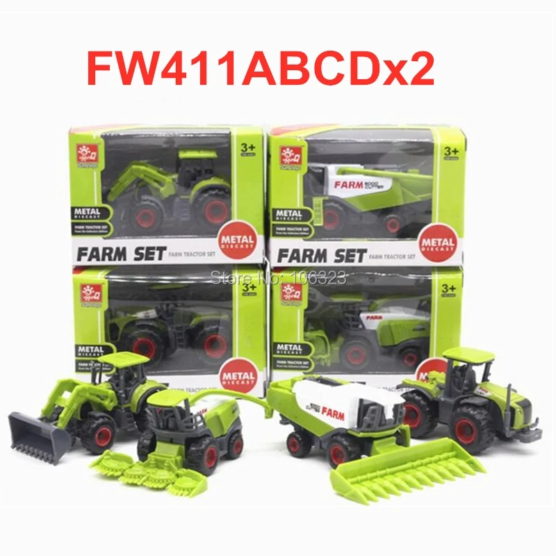 FW411ABCDx2-STP Литые под давлением фермерские игрушечные транспортные средства, литые под давлением металлические коллекционные модели автомобилей, сельскохозяйственные тракторы плантаторы трейлеры игровой набор, собрать их все - Цвет: FW411ABCDx2-STP