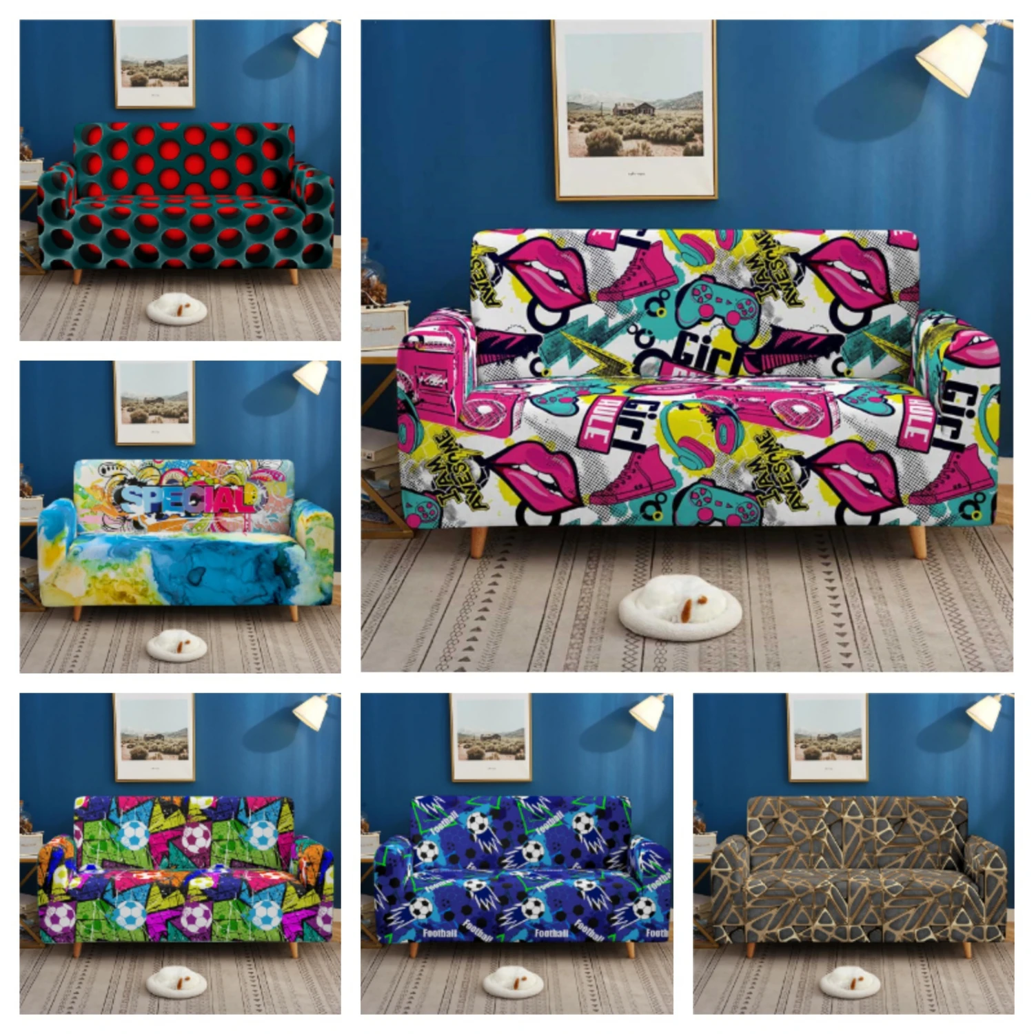 Набор чехлов для дивана из полиэстера с 3D принтом универсальные Нескользящие