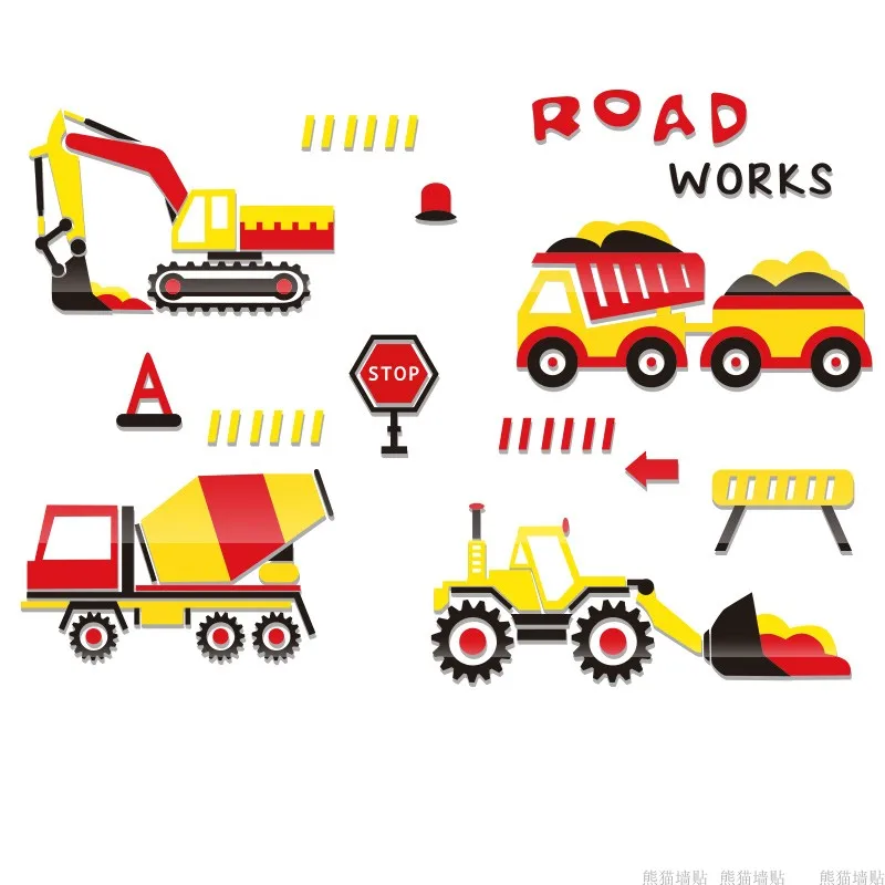 3D мультяшный автомобиль WS47 акриловые наклейки на стену для маленьких мальчиков