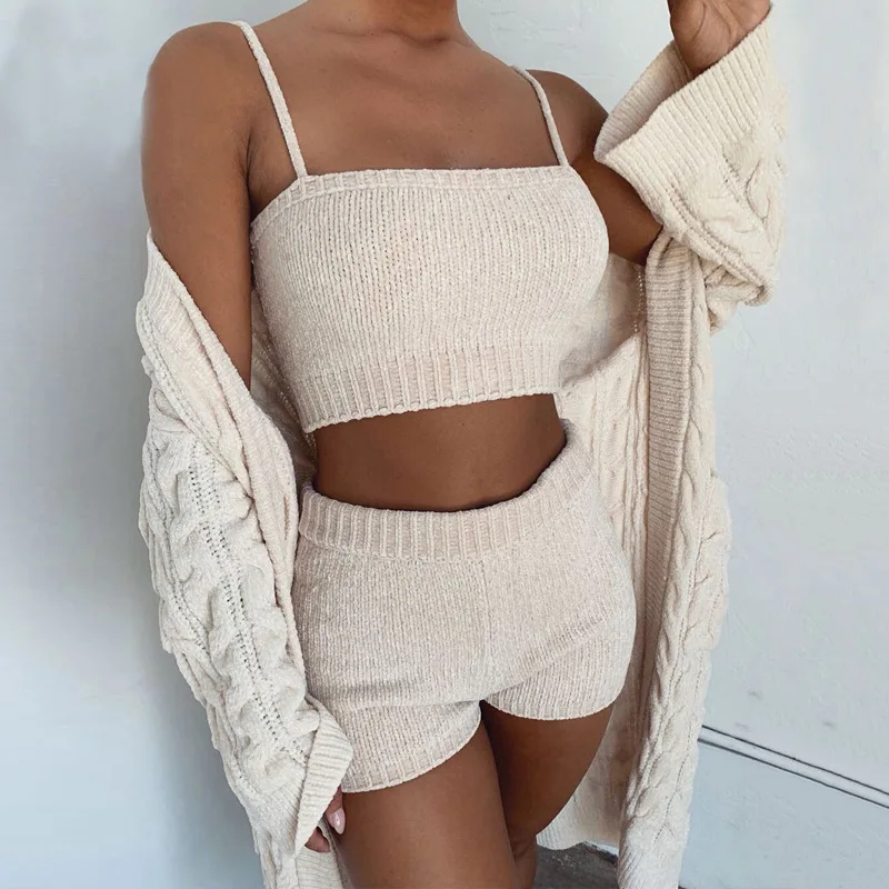 

2021 new women's shorts suit summer women's fashion casual sweater suit two-piece