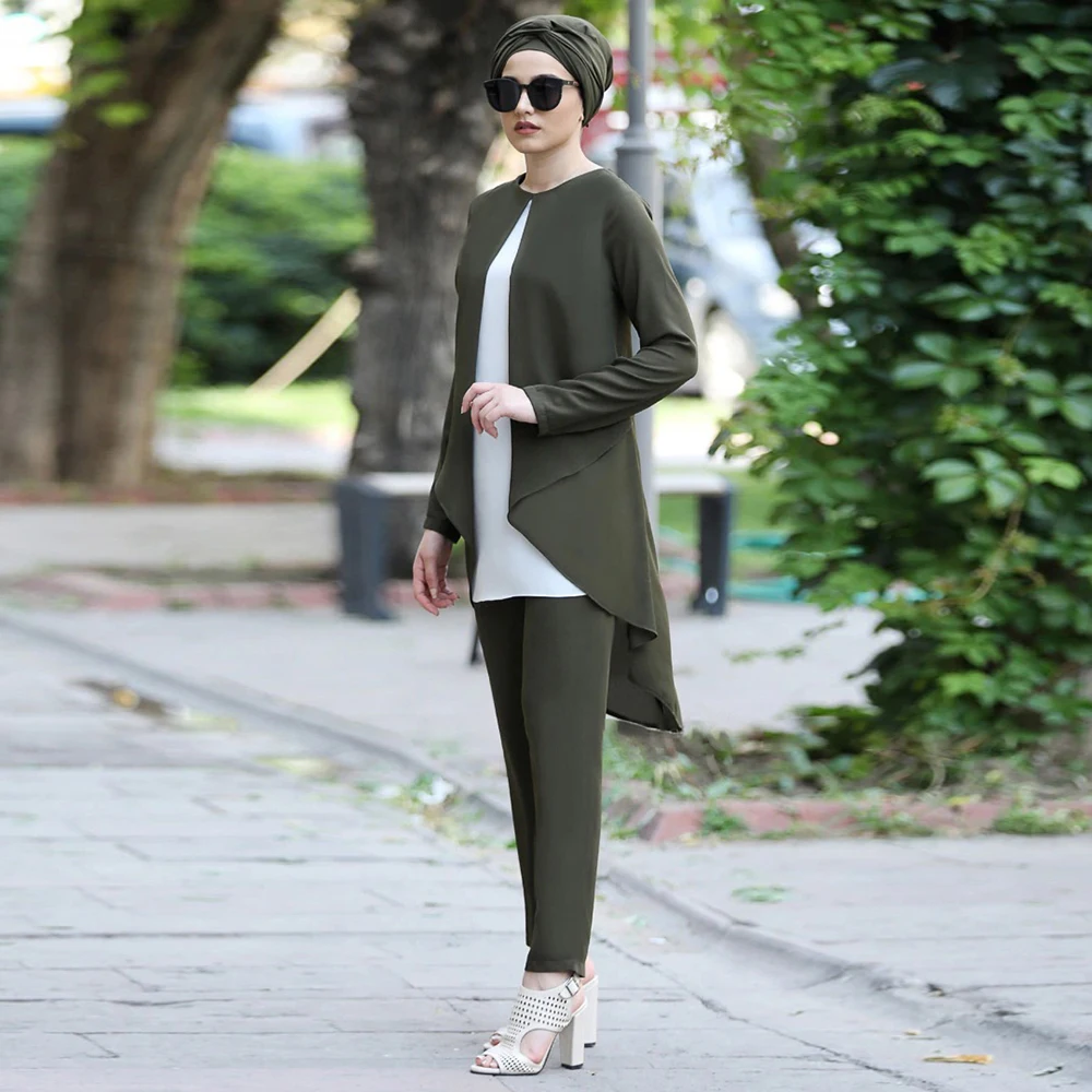 Siskakia мусульманский Женский комплект из 2 предметов однотонный кардиган