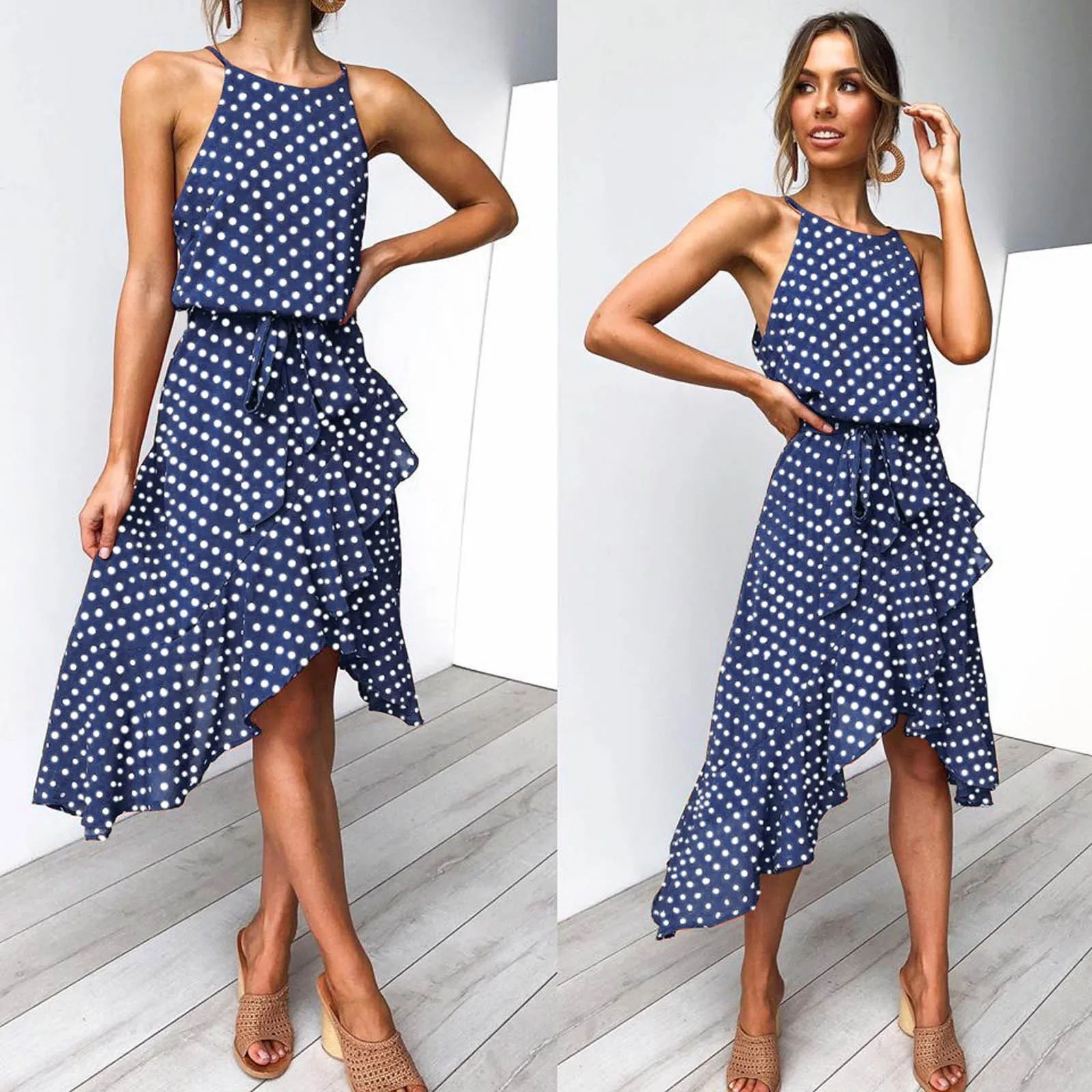 

2021 New Irregular Dresses Vestido De Mujer Summer Sundress Women Bohemian Printed Dress Casual Female Sleeveless Robe Vestidos