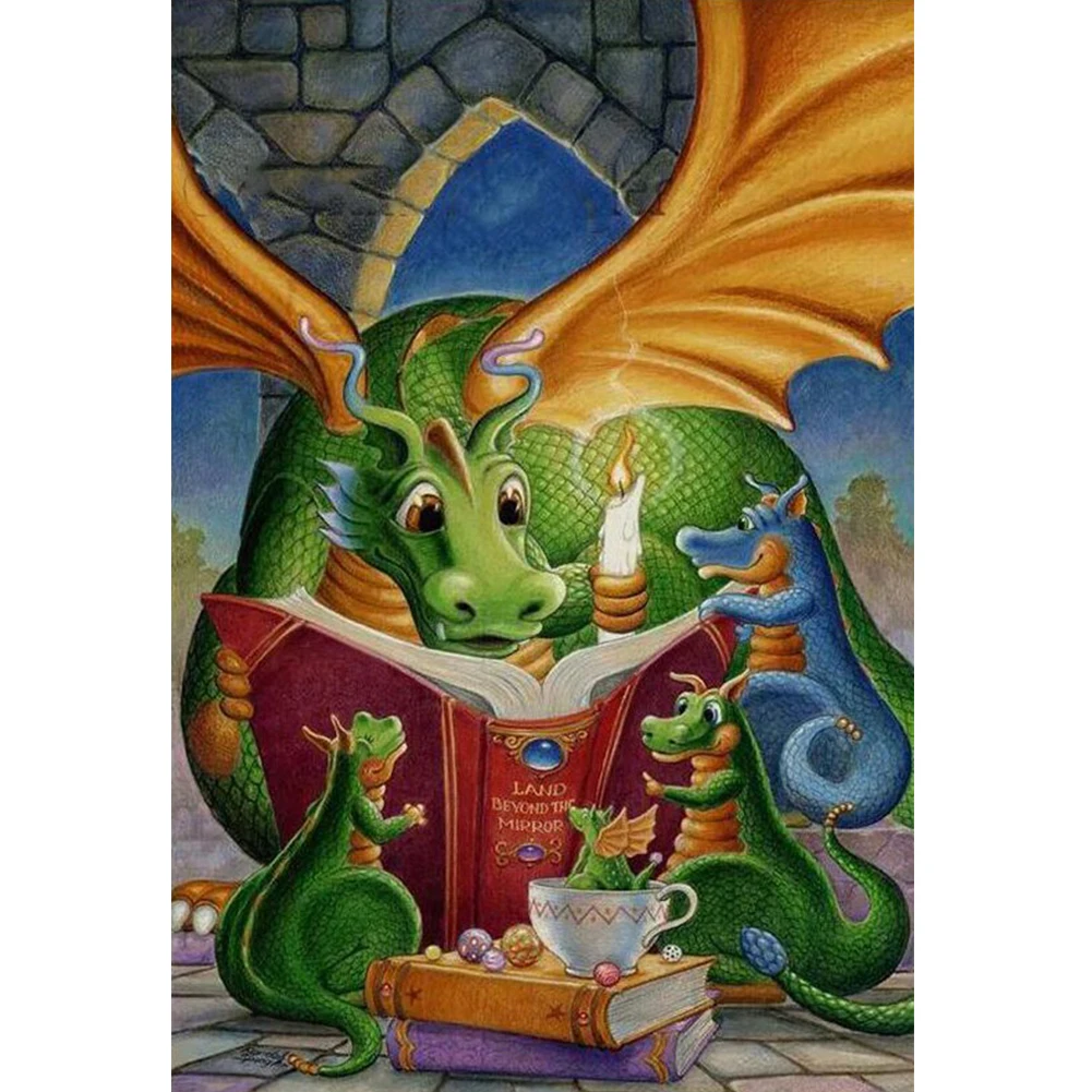 Green Dragon 5D DIY Diamond Painting Kits Resin Full Round Home Wall Art Kit Rhinestone Drawing Room Deco | Дом и сад