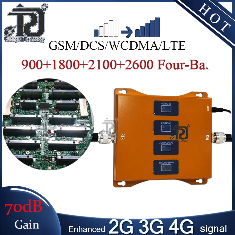 Новый усилитель сигнала GSM 900 1800 2100 2600 МГц четырехдиапазонный 2G 3G 4G для мобильных устройств.