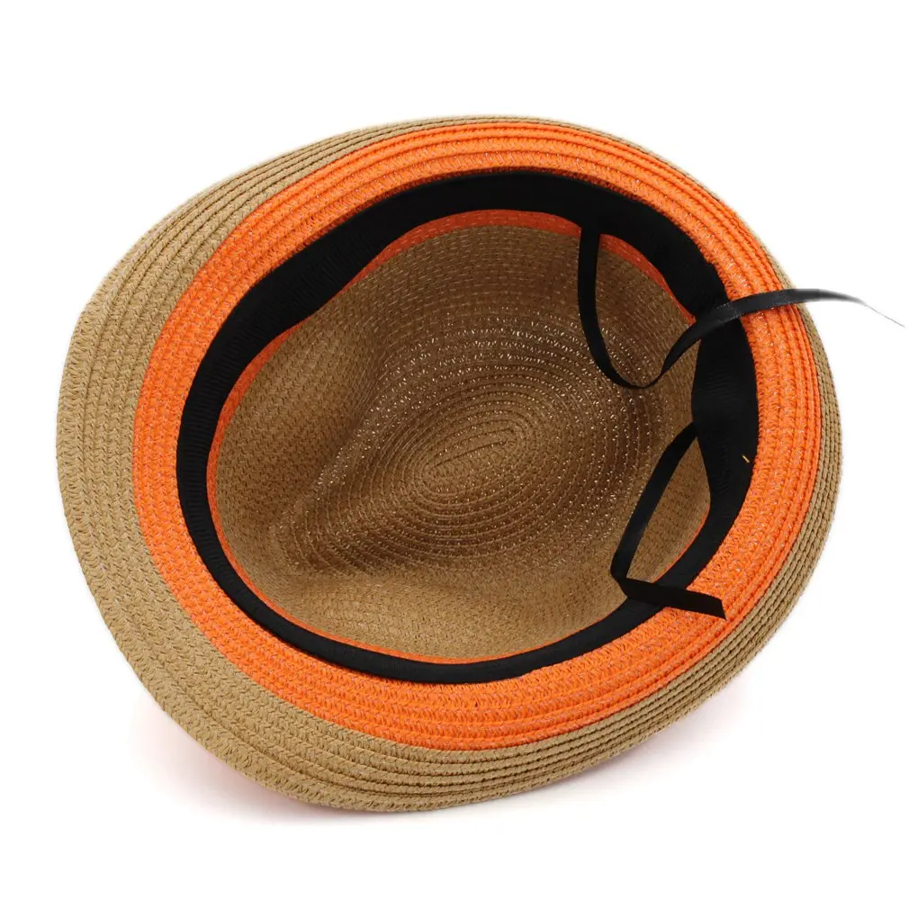 

Mistdawn Plastic Straw Trilby Cap Summer Beach Party Outdoor Street Sunhat Fedora Upturn Roll-up Brim Gentleman Lover Hat