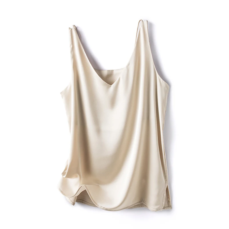 Майка женская из искусственного шелка тонкий гладкий топ на бретельках-спагетти