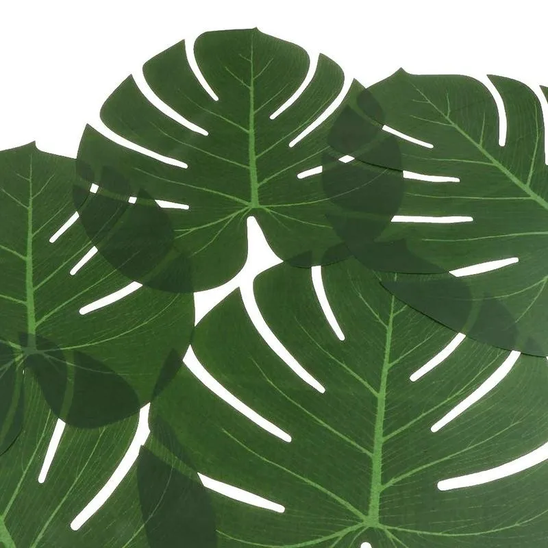 

12pcs/Lot Green Artificial Monstera Palm Leaves Wedding Supplies Hawaiian Theme Birthday Decoration Party For Tropical Fest K3N0
