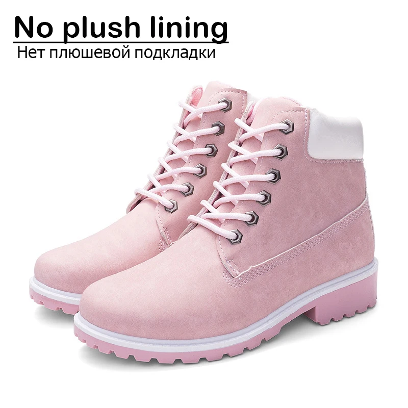 Pink Зимние ботинки г. Новые женские ботильоны на шнуровке из плюша женские теплые зимние ботинки в британском стиле для студентов женская обувь - Цвет: Pink
