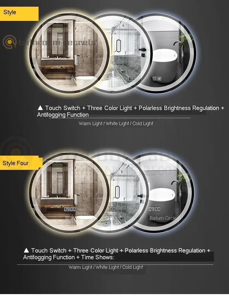 Smart Mirror Touch Screen Led Luminescent Lamp Antifogging Bathroom Mirror Washroom Mirror Wall Hangs Round Mirror Wall