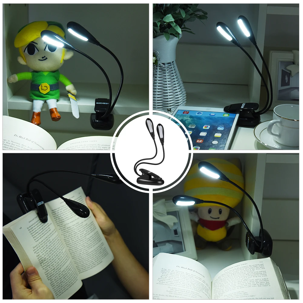 USB Перезаряжаемый светильник для чтения книг с зажимом светодиодный 8 светодиодный s лампа для чтения компактный Luz 4 режима яркости светильник s 5V 4 светодиодный кронштейн настольные лампы