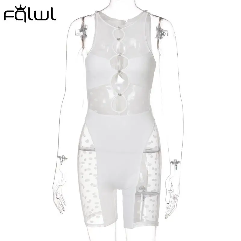Летний прозрачный сетчатый белый комбинезон FQLWL женские комбинезоны Сексуальные