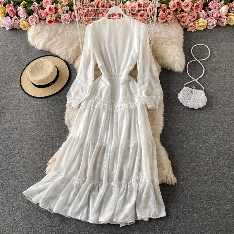 

JCHB 2021 Spring Summer Dress Elegant White Dress Female Long Sleeve Dresses for Women Korean Fashion Vestido De Mujer Pph3806