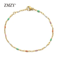 zmzy boho thin rainbow lucky beads bracelet stainless steel chain link bracelets for women bracelet jewelry colorful gifts