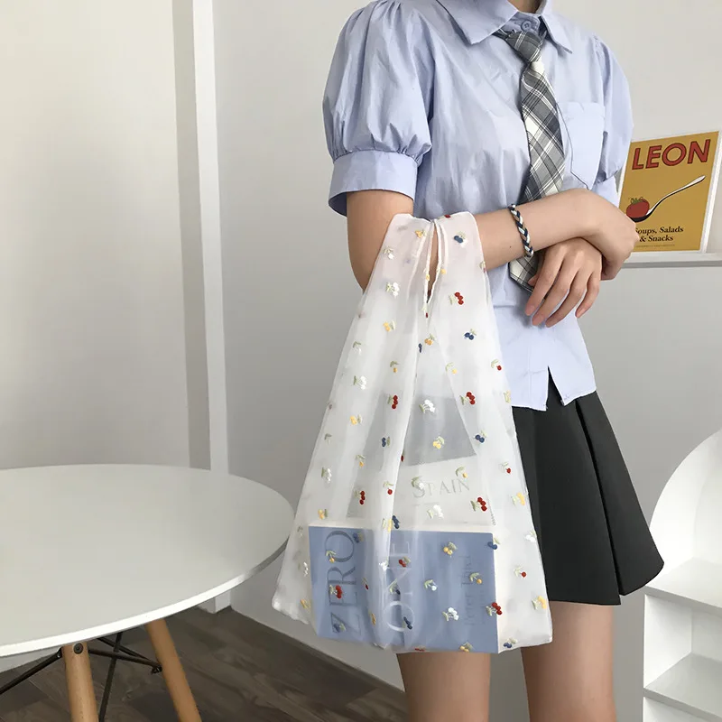 Женская Маленькая прозрачная сумка-тоут из органзы тканевая пляжная сумка с