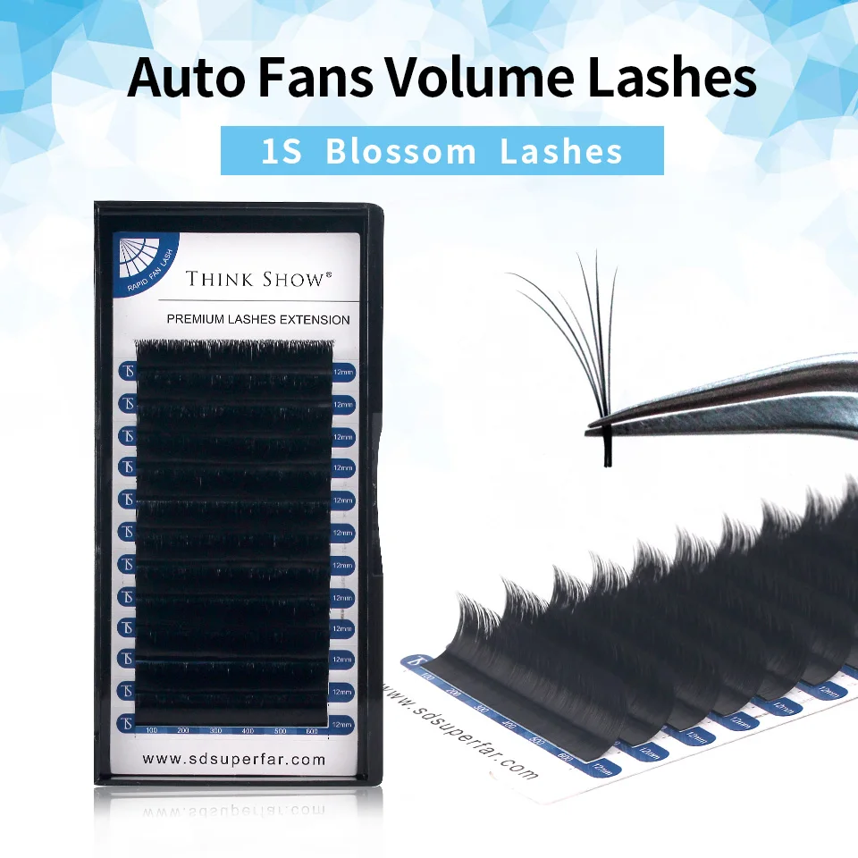 THINKSHOW 1s Blossom Black Caramel Easy Fan Bloom Individual Eyelash Extensions Faux Mink Eyelashes Thick Natural Camellia Lash | Красота и