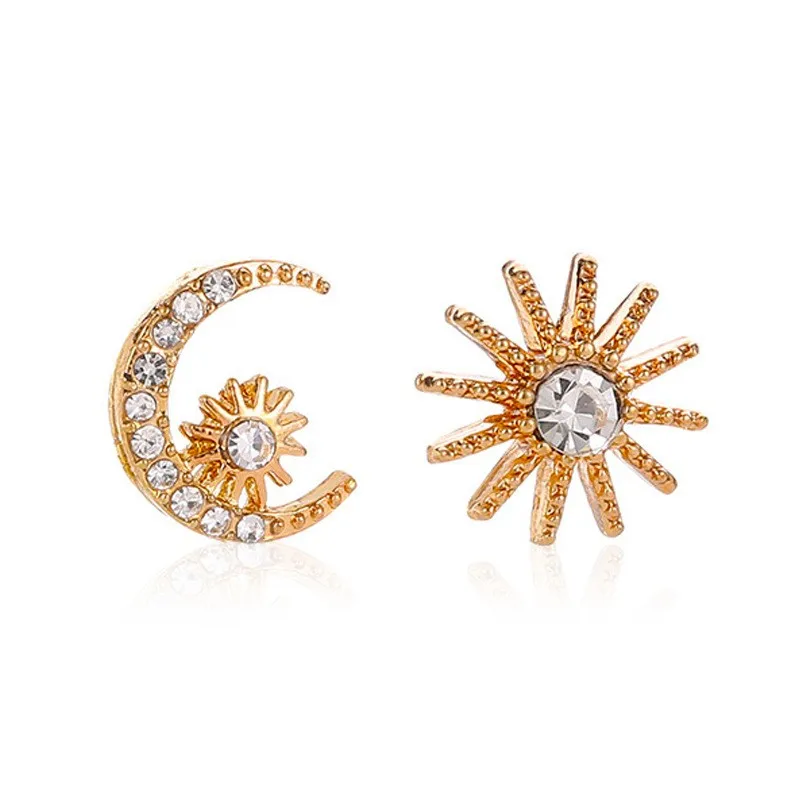 

Simple Moon Star Rhinestone Earrings For Women Shine Sun Crescent Geometric Piercing Earring 2021 Trend Party Jewelry Gift