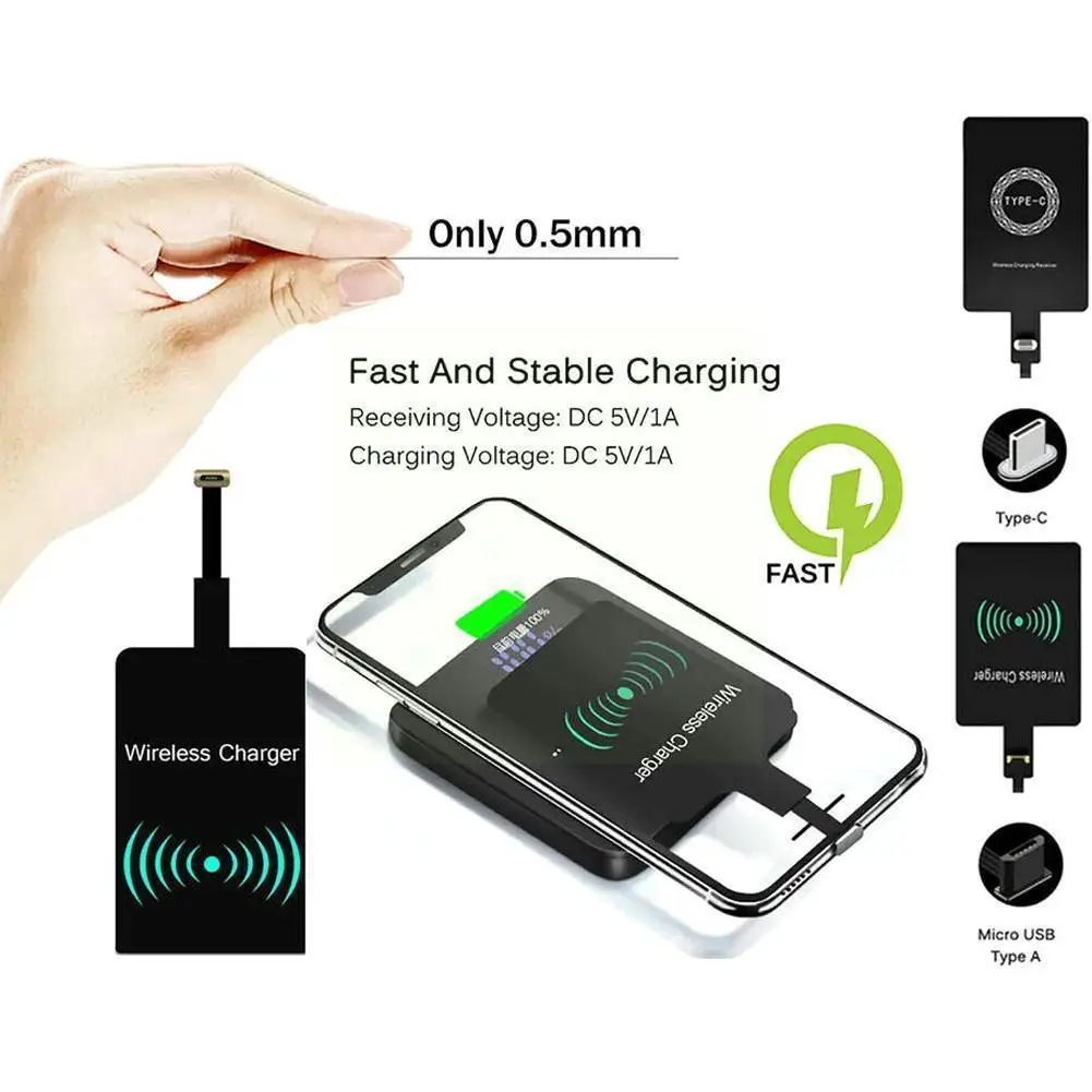 

Black Portable Wireless Charging Receiver Patch For Android Type-c Mobile Phone Universal Mobile Phone Accessories F0v8