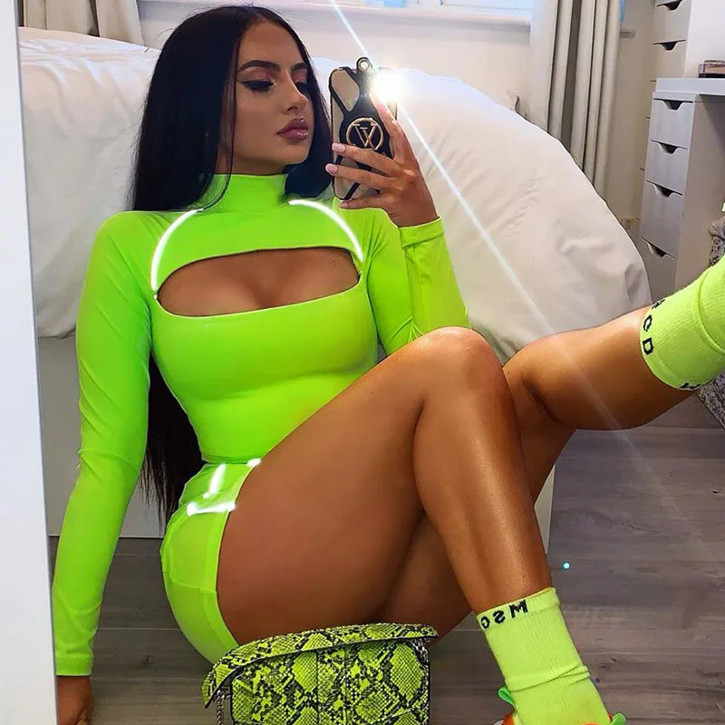 

2 Piece Outfit Sporty Reflective Striped Matching Set Women Cut Out Fashion Fitness Long Sleeve Crop Top And Skirt Sets