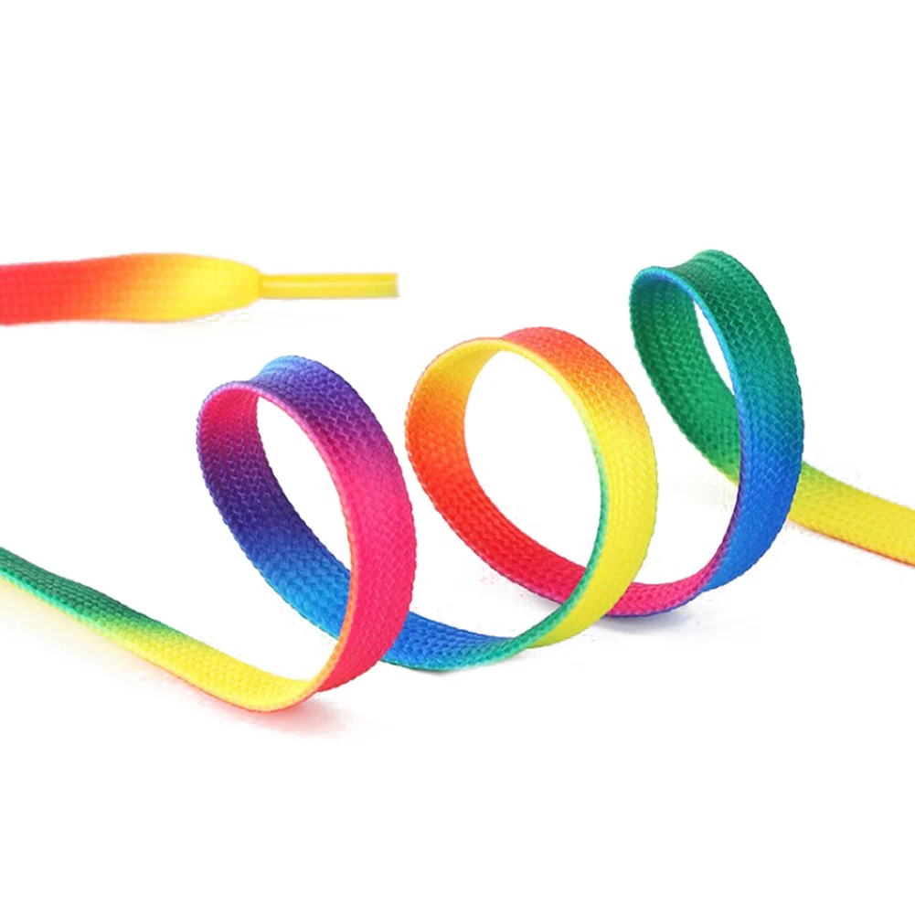 1Pair Colorful Laces Rainbow Gradient Print Flat Canvas Shoe Lace Shoes Casual Chromatic Colour Shoelaces 80CM/100CM/120CM/150CM