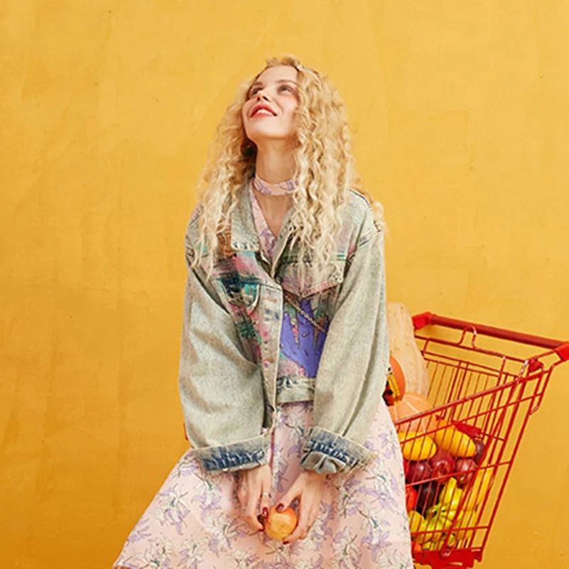 Новинка 2021 модная свободная ковбойская куртка с заклепками и струйным принтом