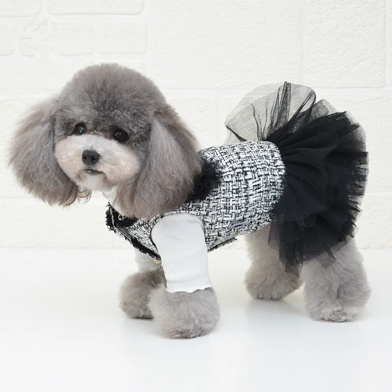 Одежда для домашних животных черная розовая юбка пачка с кружевным дизайном