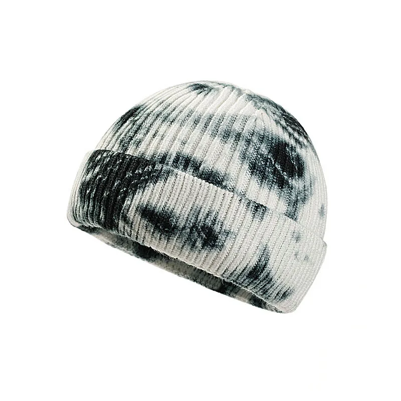 Шапка унисекс шерстяная вязаная без косточек с принтом тай-дай зимняя