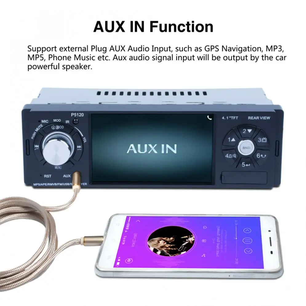 P5120 4,1 дюймов 1 Din Bluetooth автомобильный MP5 плеер TFT экран стерео аудио FM станция Авто видео с пультом дистанционного управления