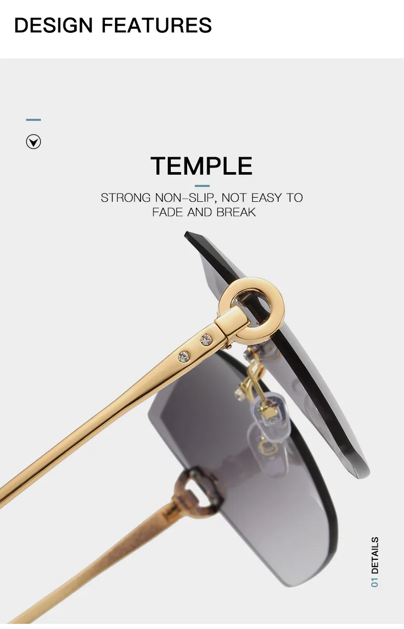 

High Quality Men Sun Glasses Male Eyewear Ladies Vintage Rimless Sunglasses Women Luxury Diamond Design White Square Frame Brand