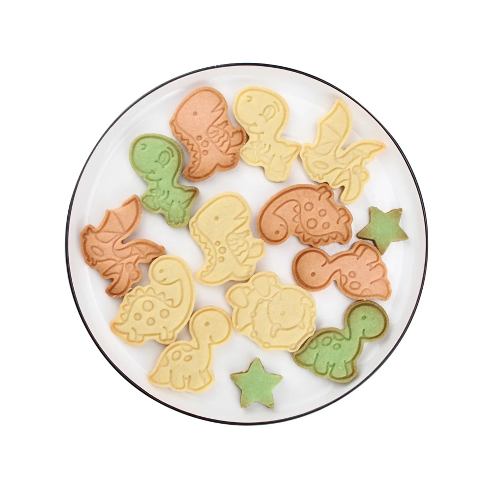 6Pcs/set Dinosaur Shape Cookie Cutters Plastic 3D Cartoon Pressable Biscuit Mold Stamp Kitchen Baking Pastry Bakeware | Дом и сад