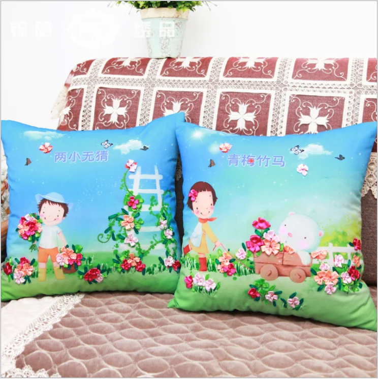 3D Набор для вышивки лентами синими и белыми ромашками чехлов подушек ручной