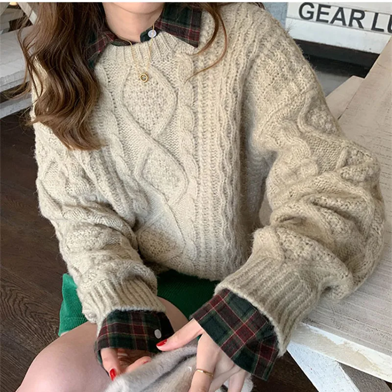 

5Colors womens knitted Sweater Autumn and winter loose korean style female Twist warm Red Sweaters and pullovers womens (X1712)
