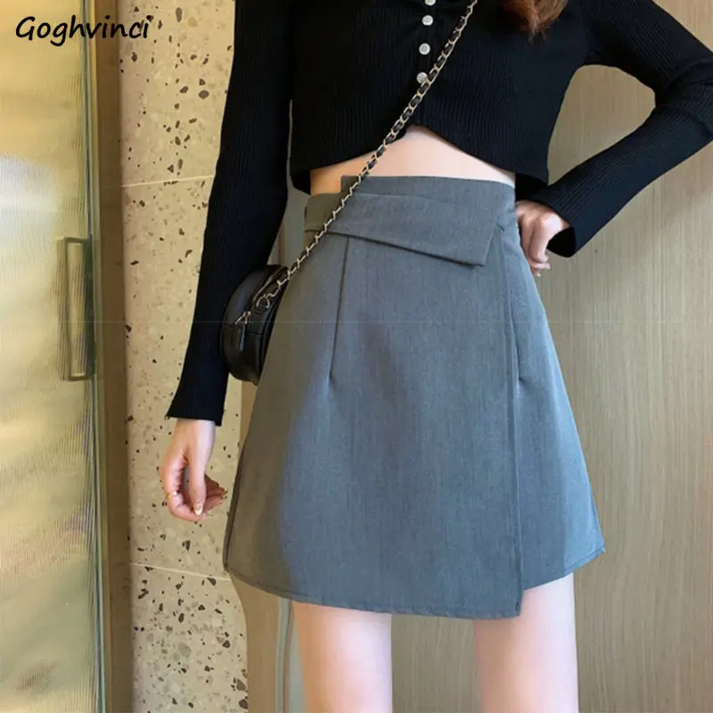 

Skirts Women Solid Asymmetrical Ladies Mini A-Line Simple High Waist Chic Retro Popular Trendy Basic Party Summer Newest Cozy