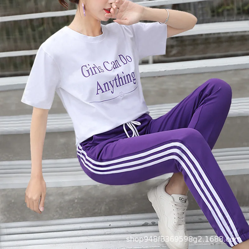 Летний спортивный костюм для женщин одежда в стиле Харадзюку комплект из двух