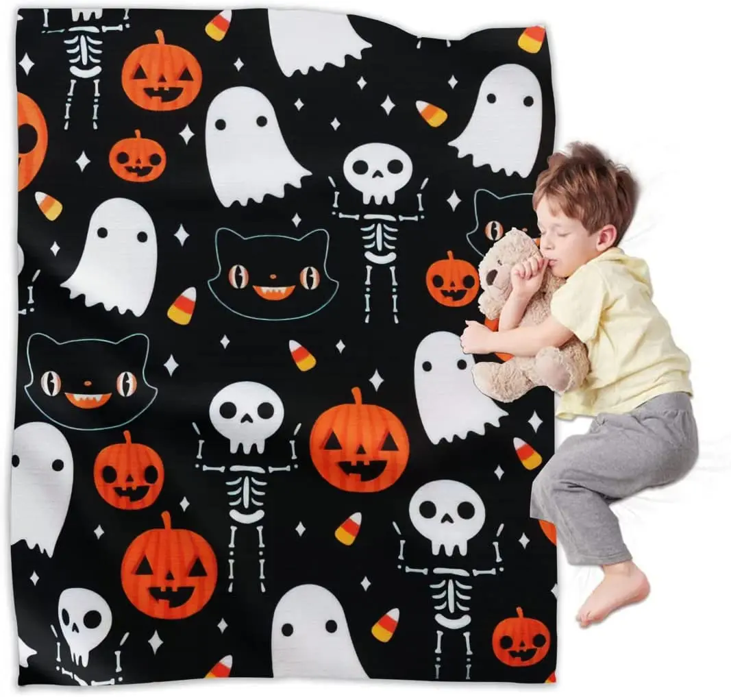 

Halloween Pumpkin Blanket 50"x40" Anime Flannel Throws Blankets for Couch Sofa All Season Super Cozy Plush Blanket for Kids