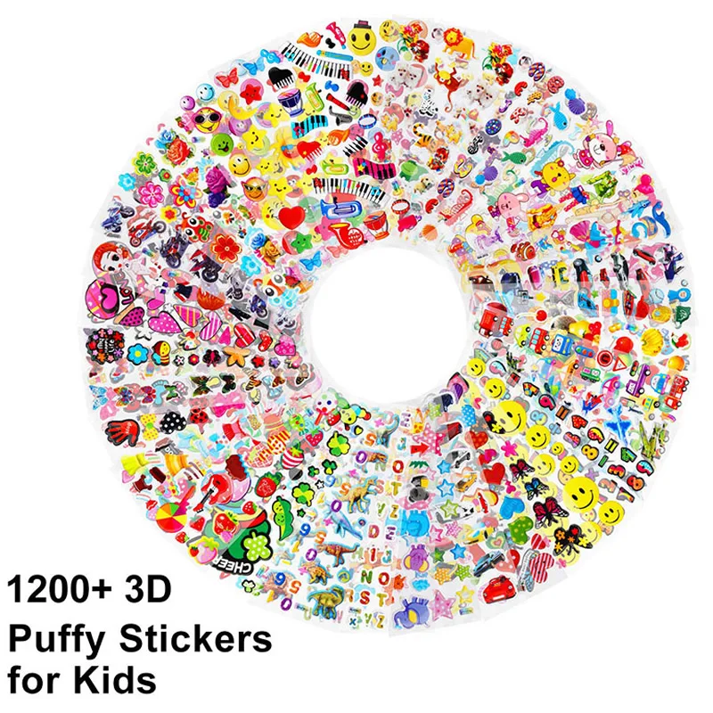 

60pcs Different Bulk Cartoon Animals Kids 3D Puffy Stickers Waterproof PVC Cartoon DIY Scrapbooking Girl Boy Gift Bubble Sticker