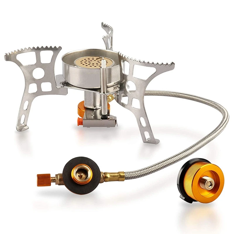 

Portable Camping Stove Burner with Piezo Ignition, Types Propane Stove Adapter, Folding Copper Core Backpacking Stove