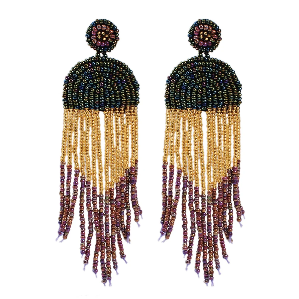 Green Earrings Богемные Ручной Работы Дизайнерские серьги с кисточками для женщин модные длинные бусины висячие серьги ювелирные украшения для вечеринки UKEN - Окраска металла: Green Earrings
