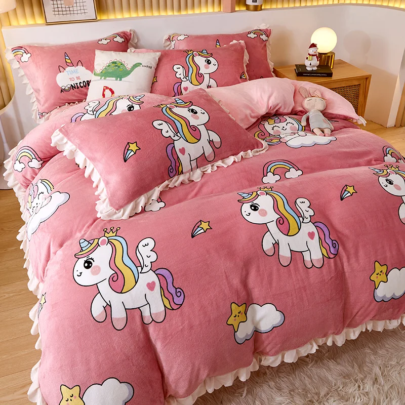 

Winter Flannel Duvet Cover 1pcs Soft Warm Coral Fleece Blanket Keep Warm Lace Bed Quilt Covers 220x240 bedding Home Textiles