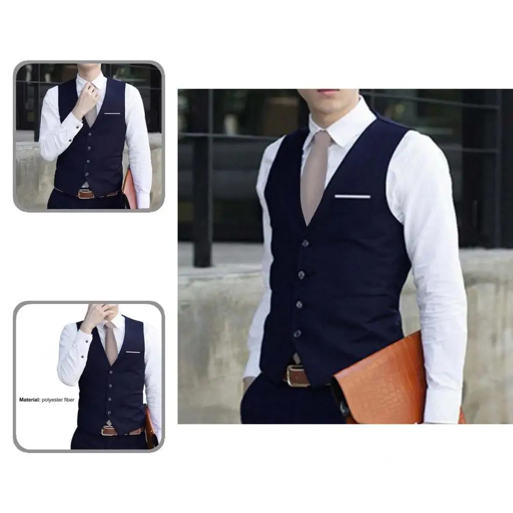 

Men Waistcoat Business Blazer Deep V Neck Great Stitching Male Vest Men Vest for Meeting