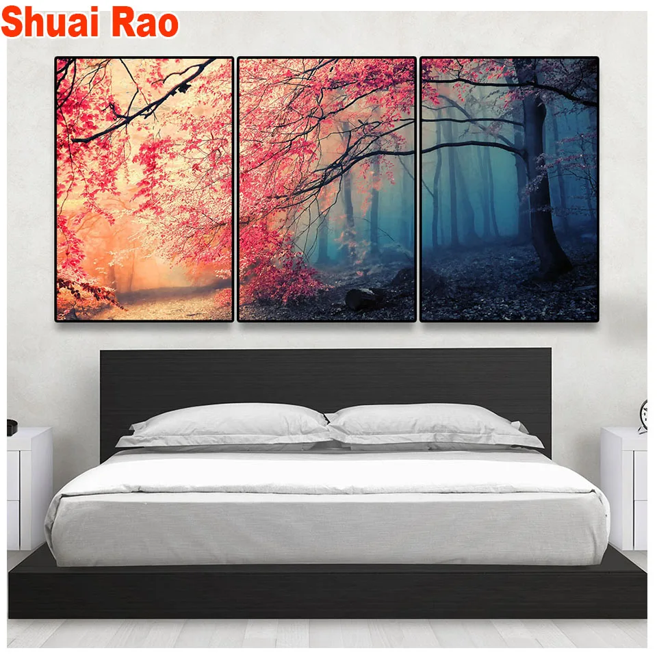 Мозаика пазлы красная фотография картина по номерам Триптих алмазная вышивка