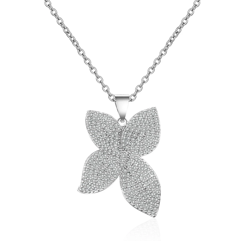 Роскошные AAA кубического циркония Micro Pave открытым кольца Установка цветок кольцо для женщин дамы обувь девочек роза кольца золотистого цвета Bague CR2034L - Цвет основного камня: White Necklace