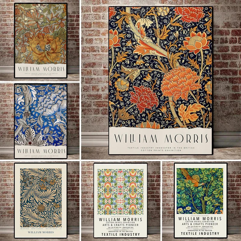 

William Morris Abstract Flower Leaf Bird Pattern Art Canvas Painting Poster Print Wall Picture for Living Office Room Home Decor