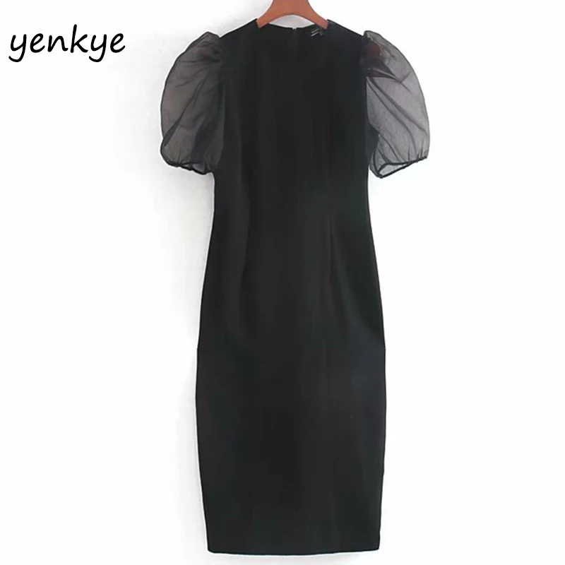 Модное женское полупрозрачное винтажное черное платье из органзы с пышными