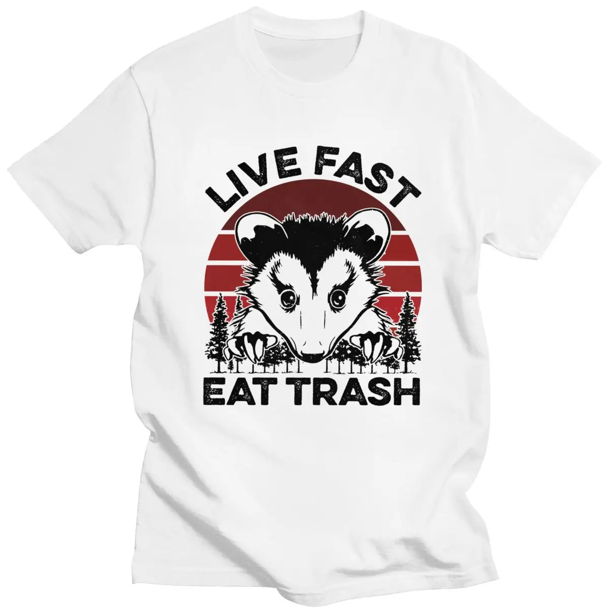 Kawaii Raccoon Lover T Shirt Men Round Neck Short Sleeved Live fast eat trash Printed Tshirt Pre-shrunk Cotton Slim Fit Tee Gift