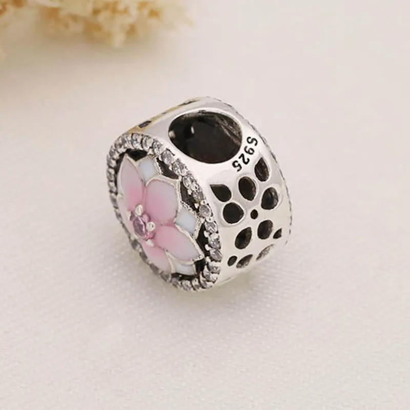 

Original 925 Sterling Silver Bead New Pink Ten Mile Peach Blossom Beads Fit Pandora Women Bracelet & Necklace Diy Jewelry