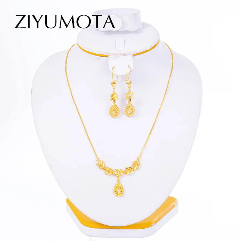 

Серьги в форме сердца для женщин, комплект ювелирных изделий из Дубая, Африканское золотое ожерелье в форме сердца, арабские ювелирные укра...