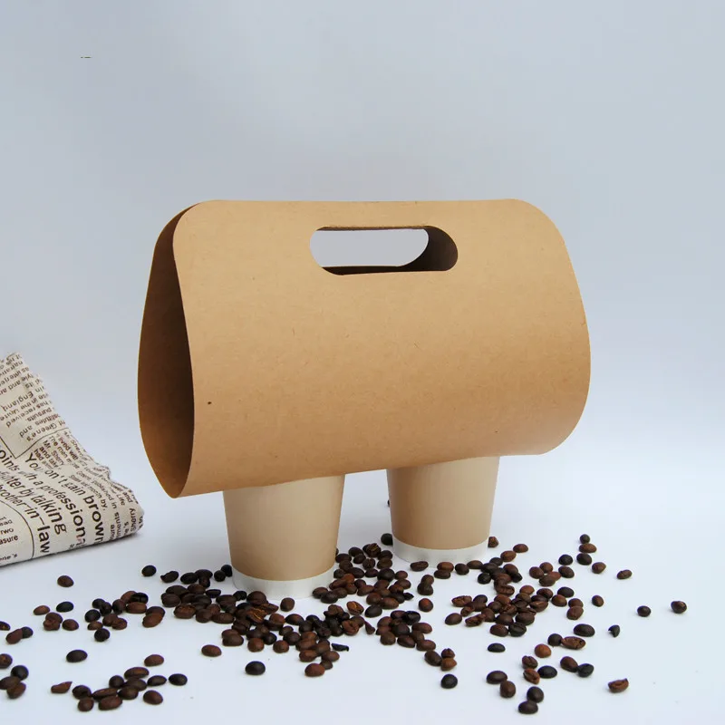 50pcs Net red creative cup holder takeaway coffee packaging portable 1 cup/2 cups paper plastic | Дом и сад