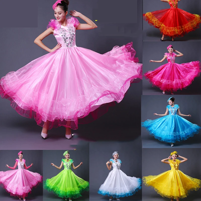 Женская юбка для фламенко атласная с длинным рукавом и цветочным принтом