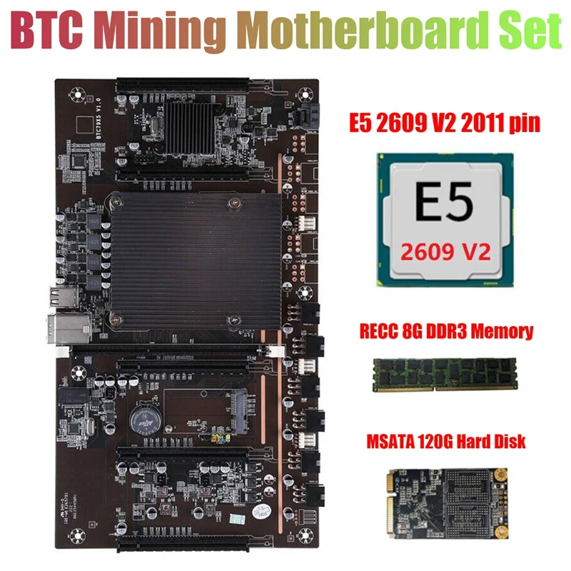 

HOT-X79 H61 BTC материнская плата для майнинга с процессором E5 2609 V2 RECC 8G DDR3 ПАМЯТЬ 120G SSD 5X PCIE поддержка 3060 3080 графическая карта