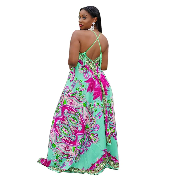 

Multicolored Printing Women Party Jumpsuits Loose Style Sexy Backless Spaghetti V Neck Sleeveless Beach Holidays Rompers